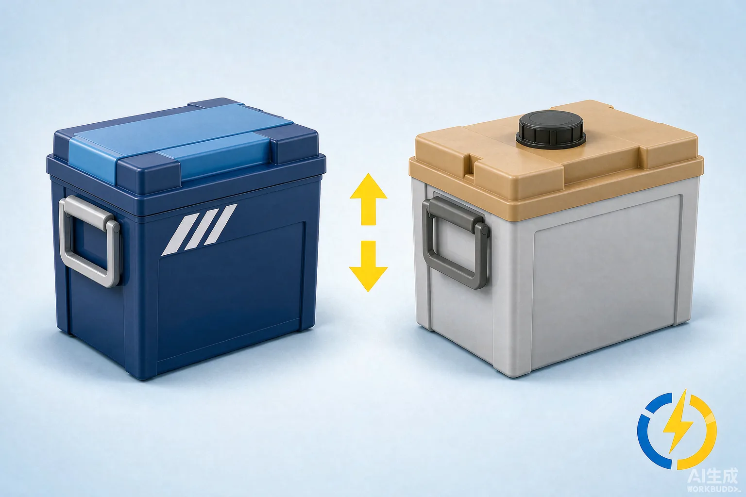 Illustration comparing a lithium and an AGM battery side by side